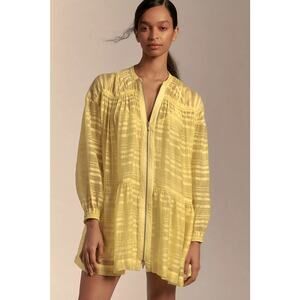 Anthropologie NWT Bright Yellow Zip Front Long Sleeve Oversized Mini Dress Sz S